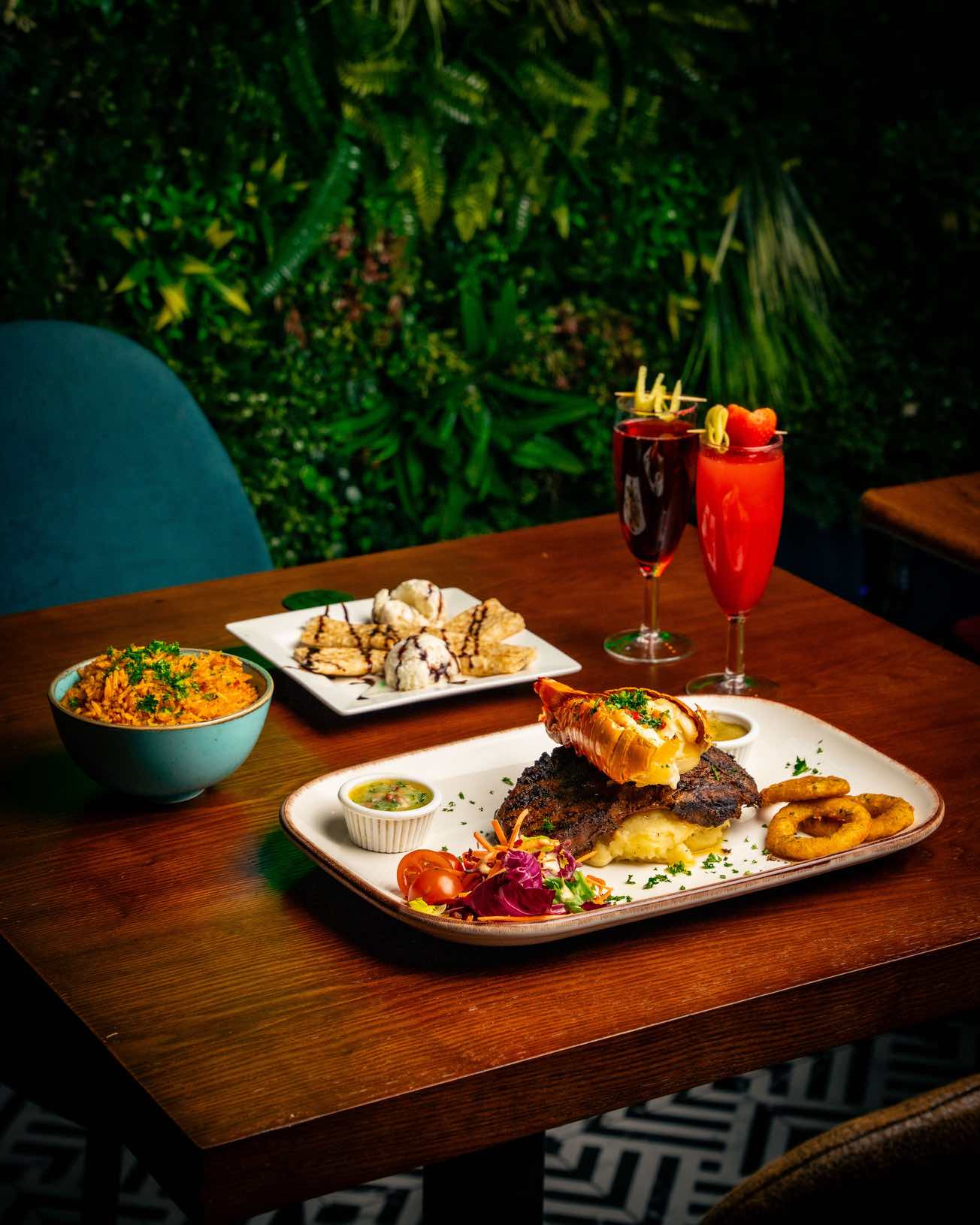 Seafood dinner spread